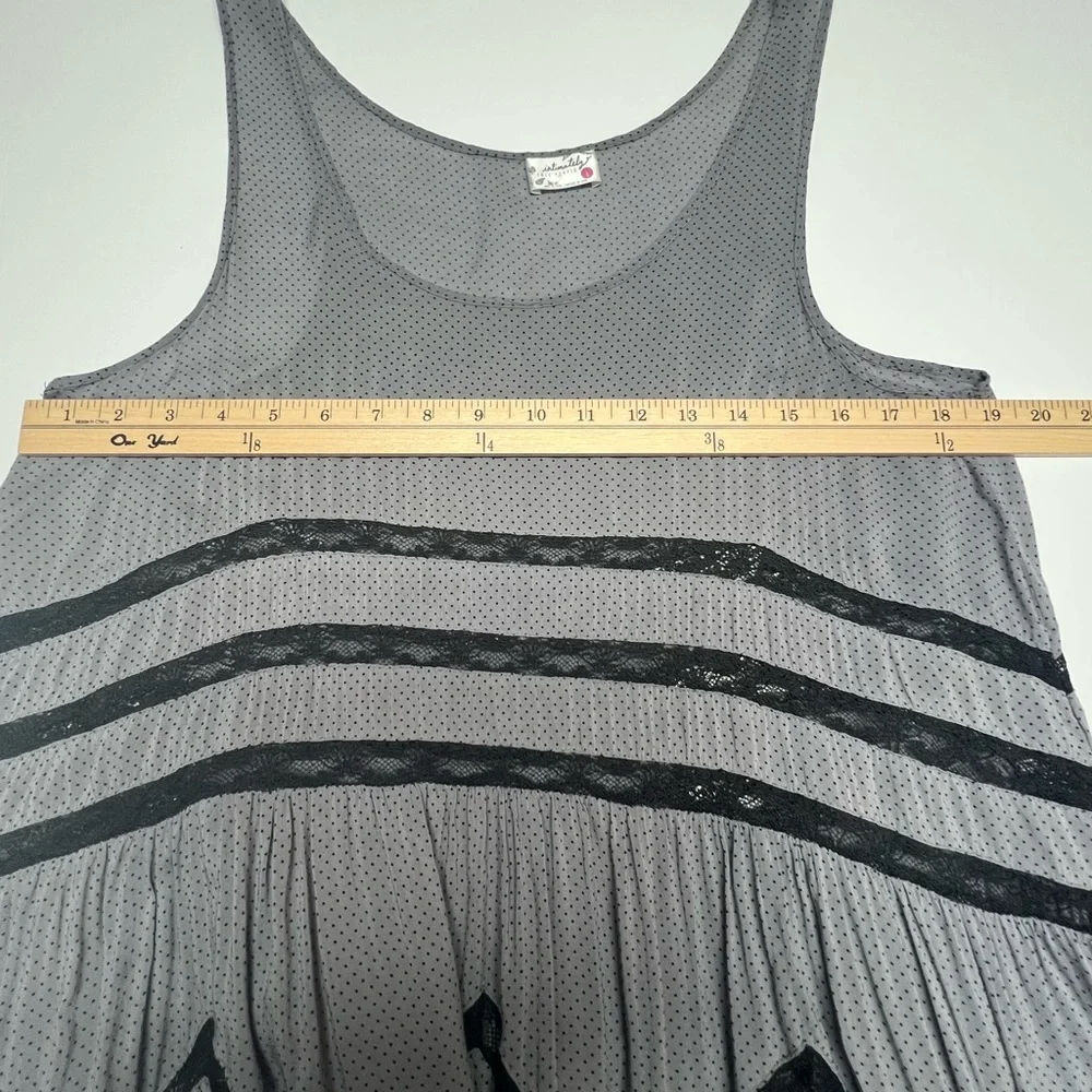 FREE PEOPLE Intimately Gray Polka Dot Lace Ruffle Tunic Mini Dress Boho Size L - Picture 7 of 7